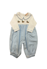 Luigi White/Sky Stripe LS Romper, Mallards
