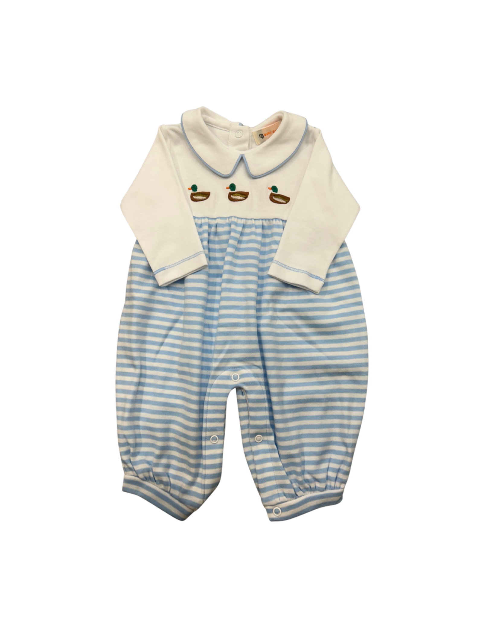 Luigi White/Sky Stripe LS Romper, Mallards