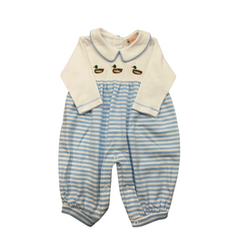 Luigi White/Sky Stripe LS Romper, Mallards