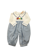 Luigi Chambray/White Stripe LS Romper, Train