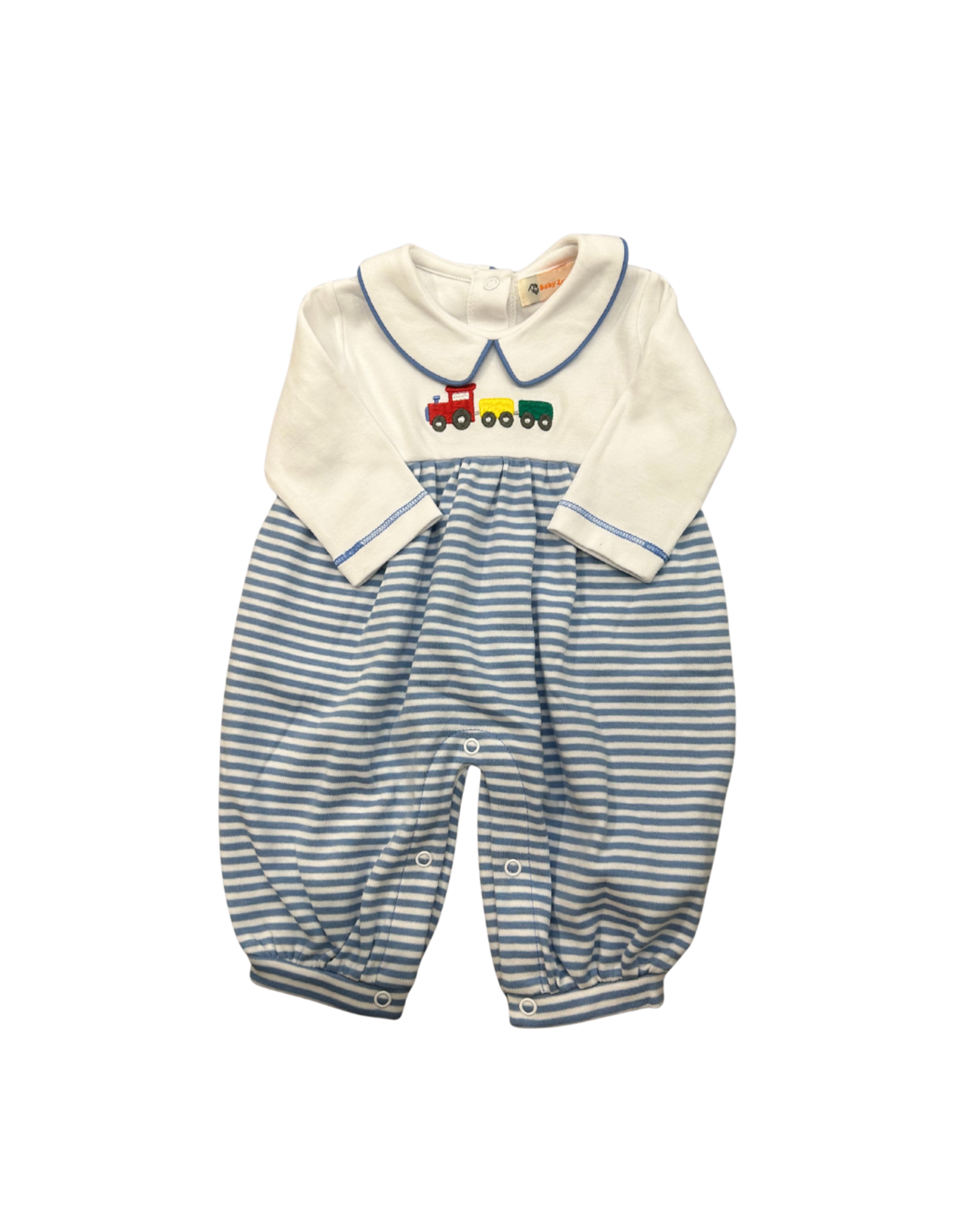 Luigi Chambray/White Stripe LS Romper, Train