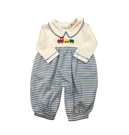 Luigi Chambray/White Stripe LS Romper, Train