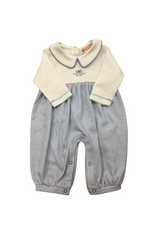 Luigi Lt Blue Gingham LS Romper, Dino