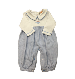 Luigi Lt Blue Gingham LS Romper, Dino
