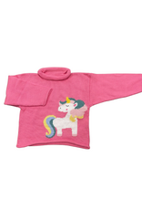 Luigi Pink Roll Neck Sweater with Unicorn