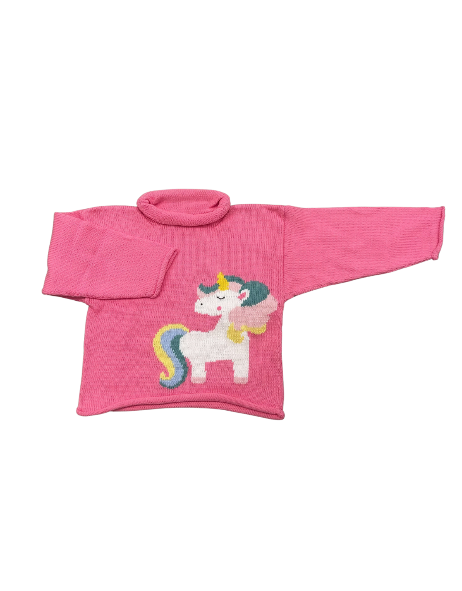 Luigi Pink Roll Neck Sweater with Unicorn