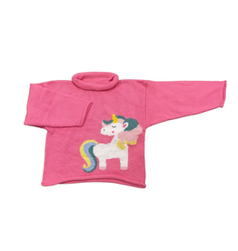 Luigi Pink Roll Neck Sweater with Unicorn