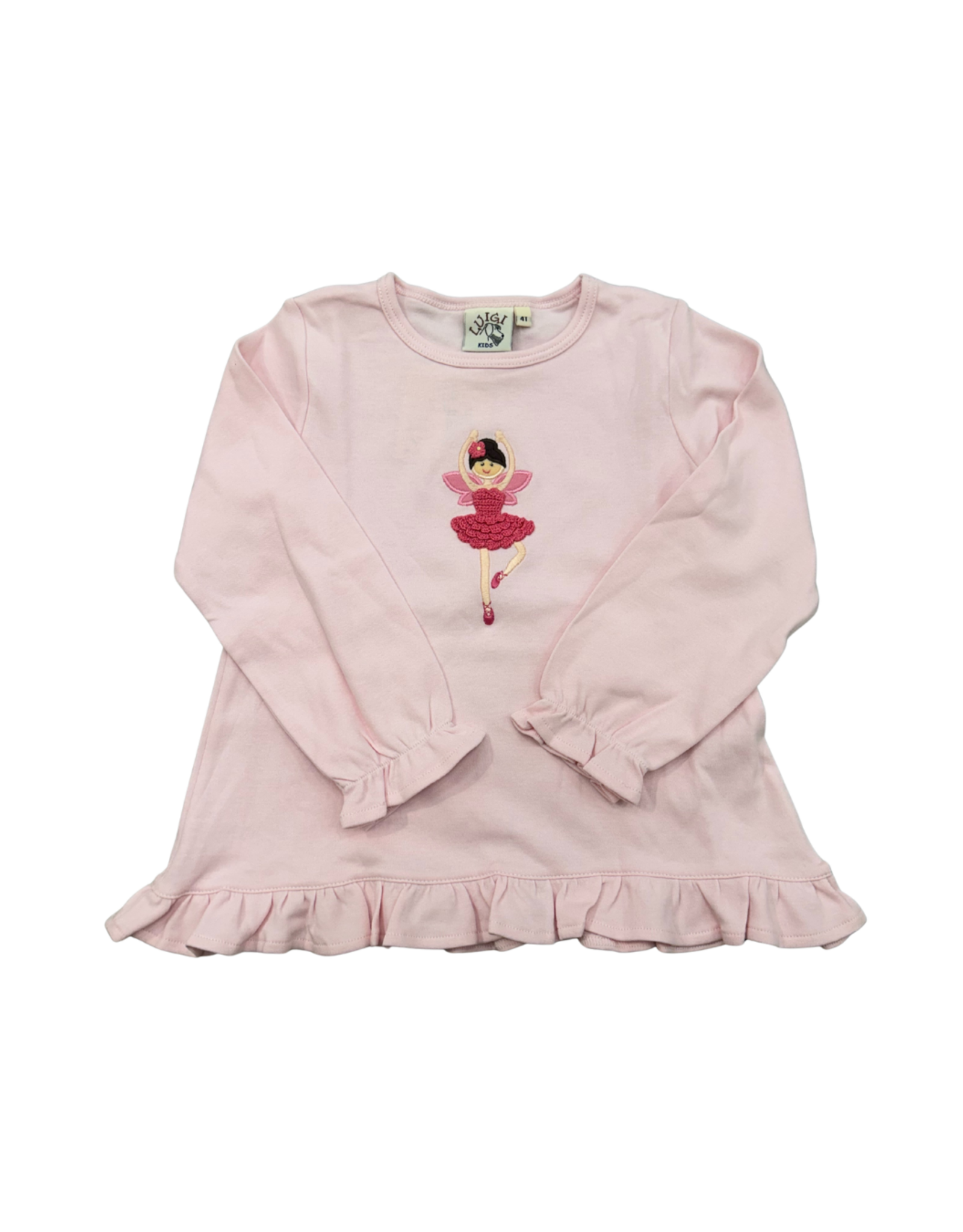 Luigi Light Pink LS Ruffle Top with Ballerina Fairy