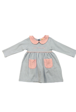 Luigi Blue and White Stripe Dress with Pink Bows