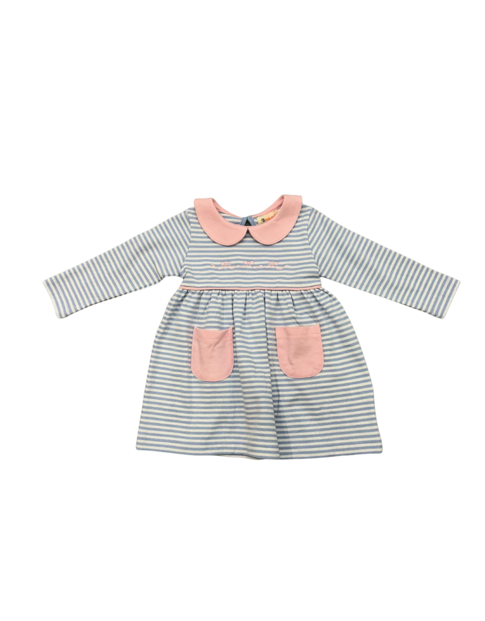 Luigi Blue and White Stripe Dress with Pink Bows