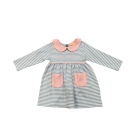 Luigi Blue and White Stripe Dress with Pink Bows