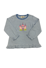 Luigi Blue Stripe LS Ruffle Top with Castle
