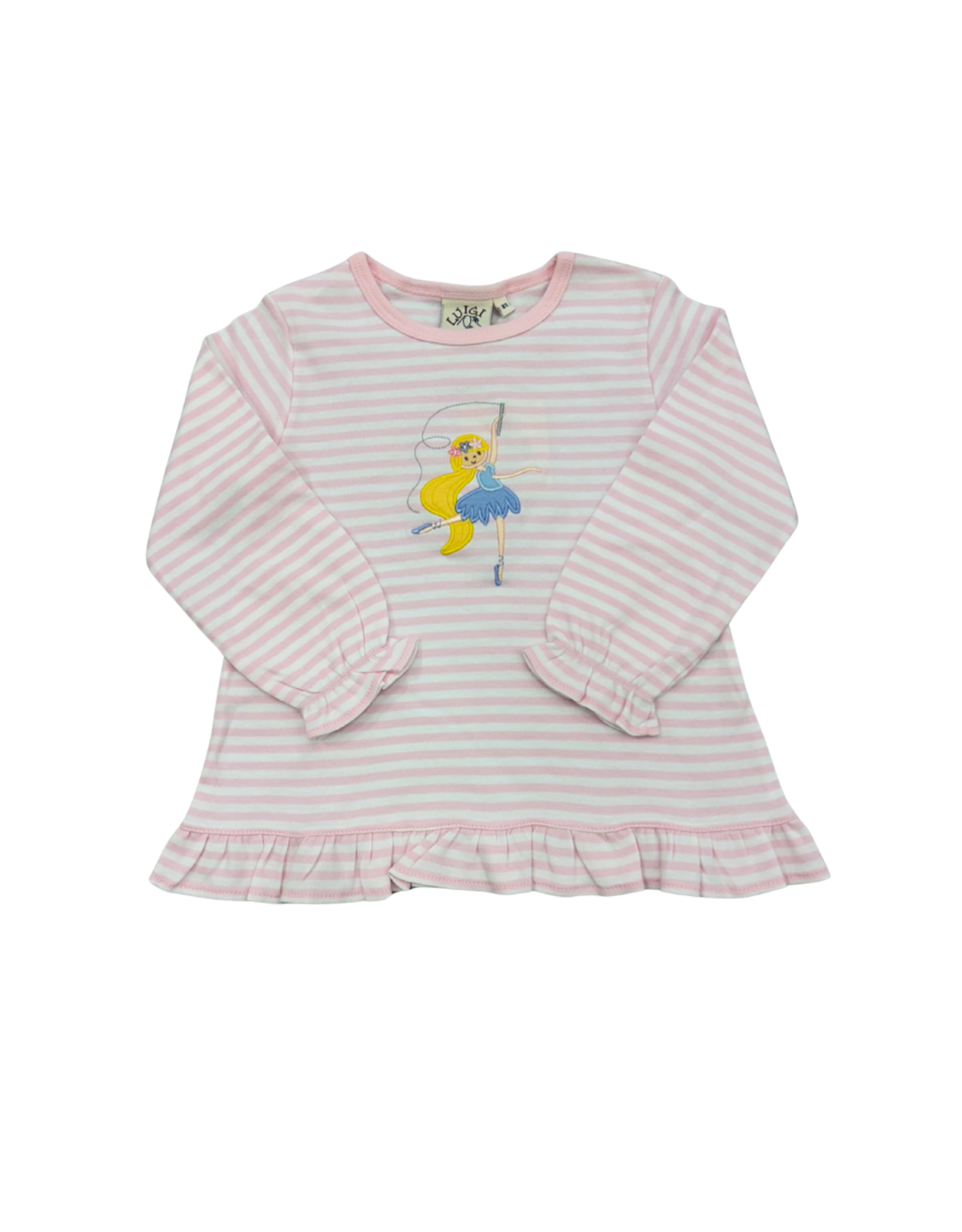 Luigi Pink Stripe LS Ruffle Top with Ballerina