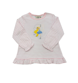 Luigi Pink Stripe LS Ruffle Top with Ballerina