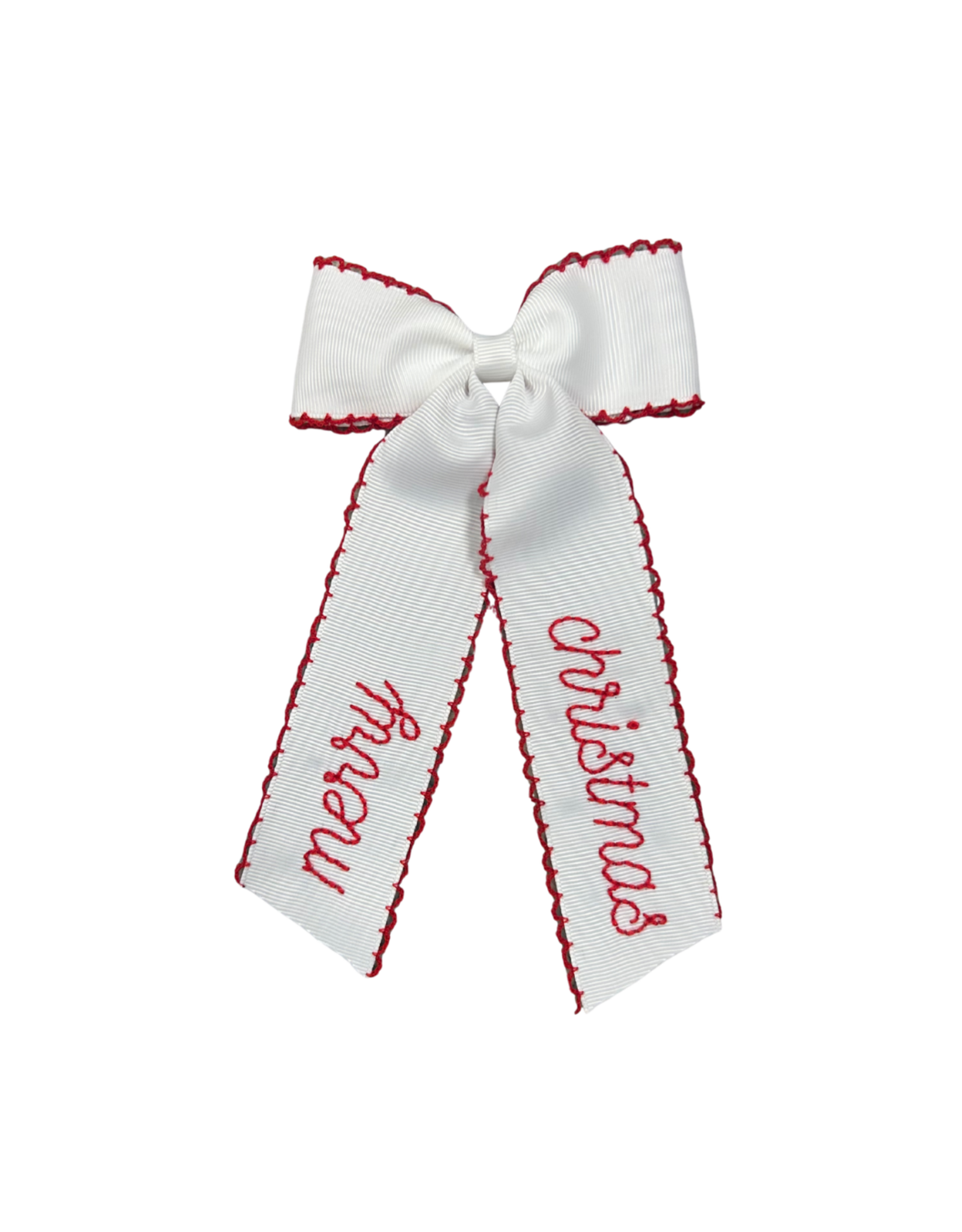 Hallie Sobie Co. Hand Stitched Bow, Merry Christmas White
