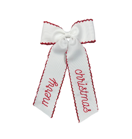 Hallie Sobie Co. Hand Stitched Bow, Merry Christmas White