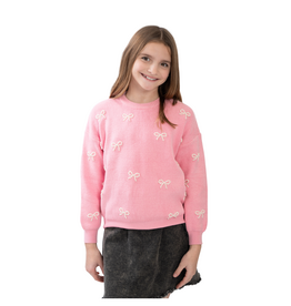 Tweenstyle Pearl Bows Pink Crew Neck Sweater