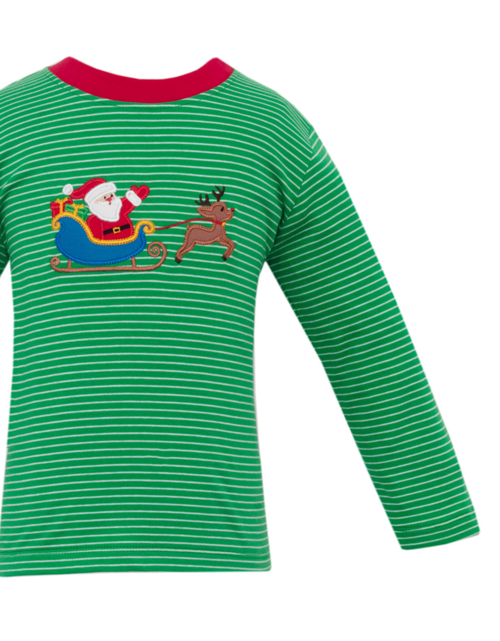Claire and Charlie Green Stripe LS Knit Santa Shirt
