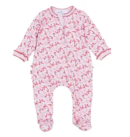 Magnolia Baby Candy Cane Lane Printed Ruffle Zipper Footie