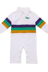 Lulu Bebe LLC Mardi Gras Rugby Long Sleeve Polo Romper