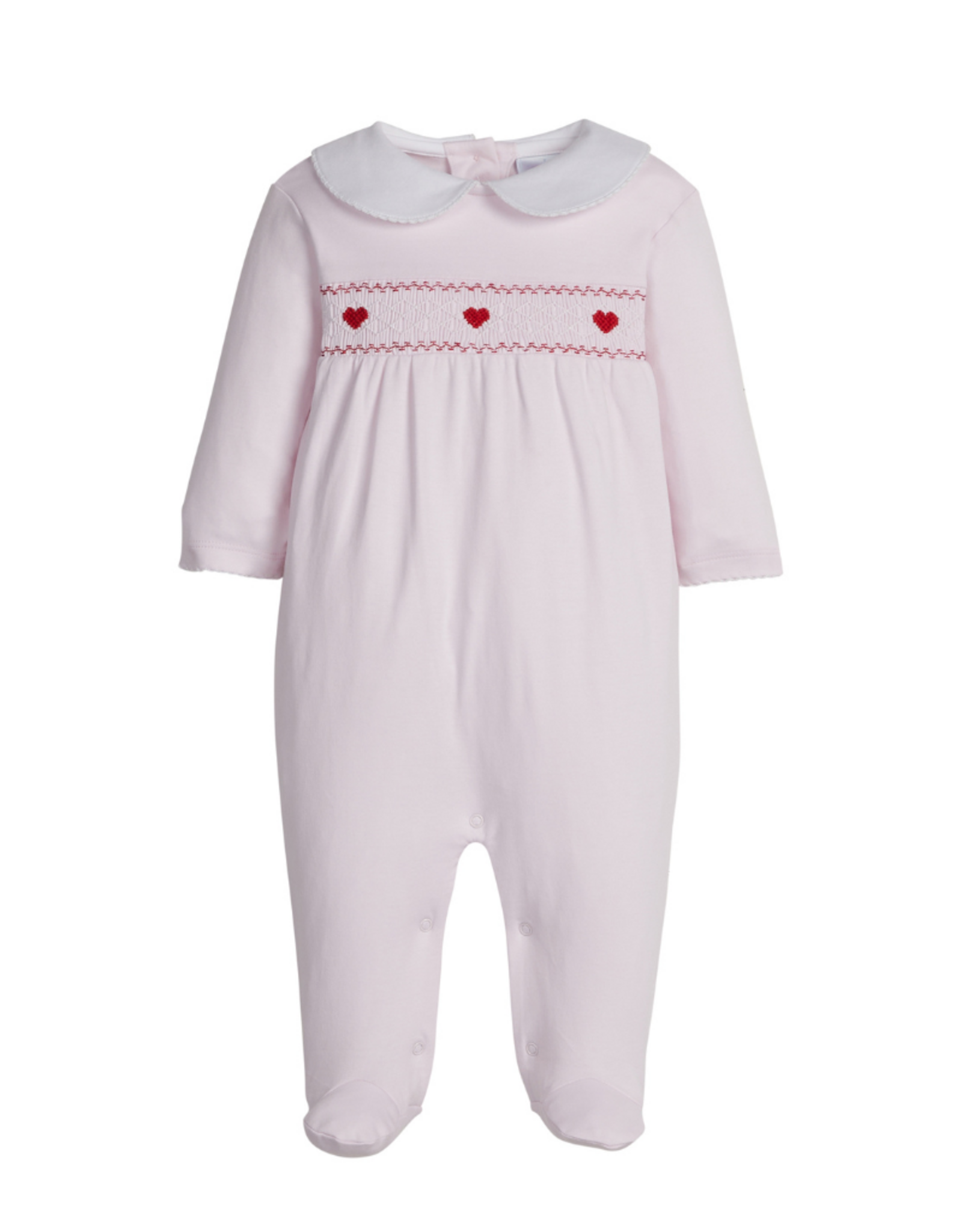 Little English Smocked Footie, Pink Hearts