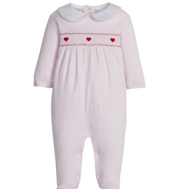 Little English Smocked Footie, Pink Hearts