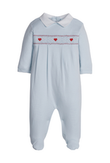 Little English Smocked Footie, Blue Hearts