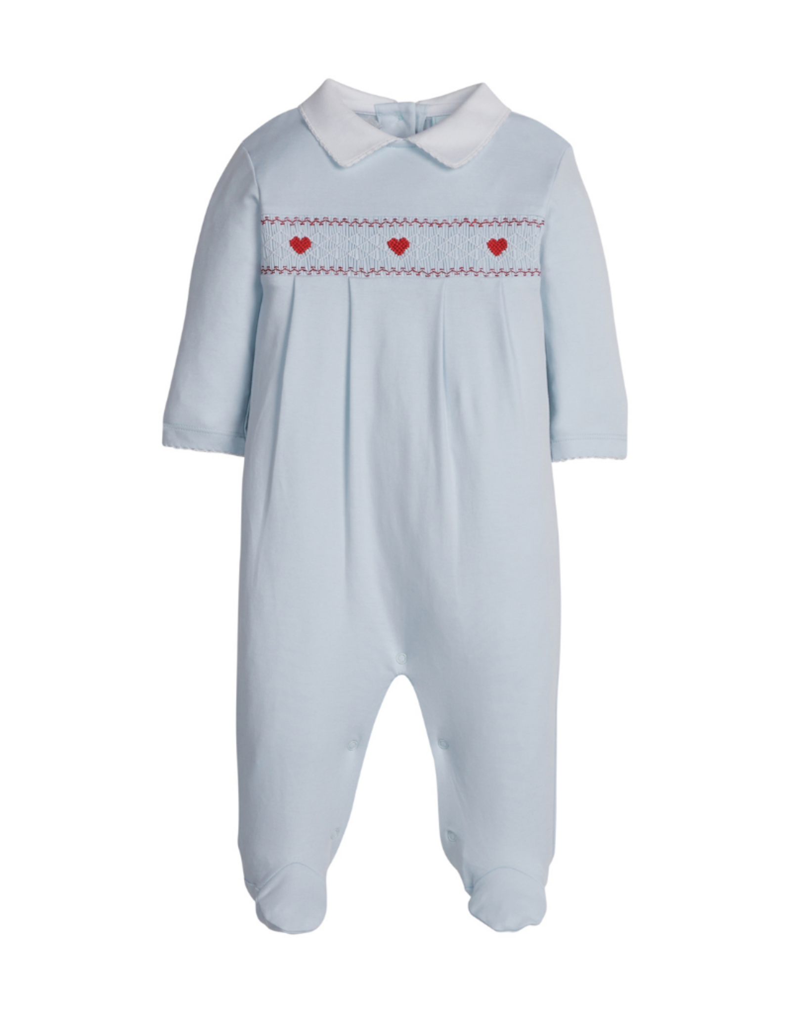 Little English Smocked Footie, Blue Hearts