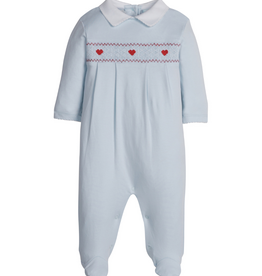 Little English Smocked Footie, Blue Hearts