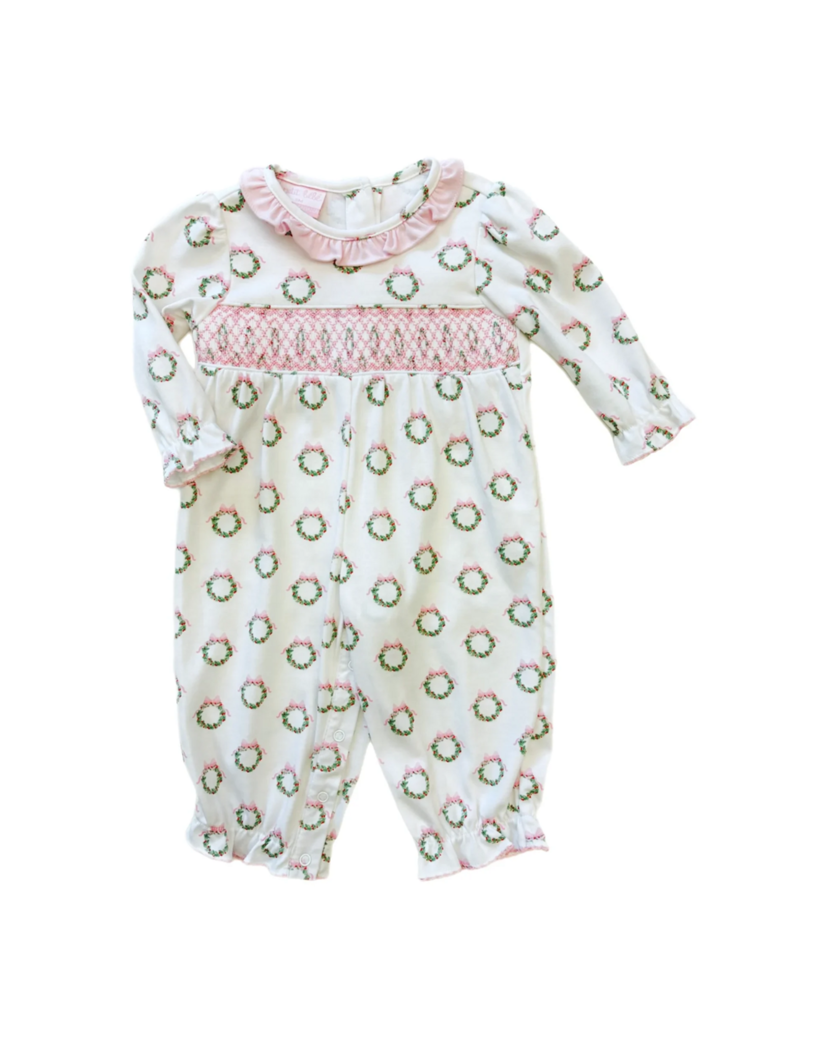 Petit Bebe Holiday Pink Wreather Knit Long Romper