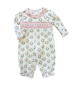 Petit Bebe Holiday Pink Wreather Knit Long Romper