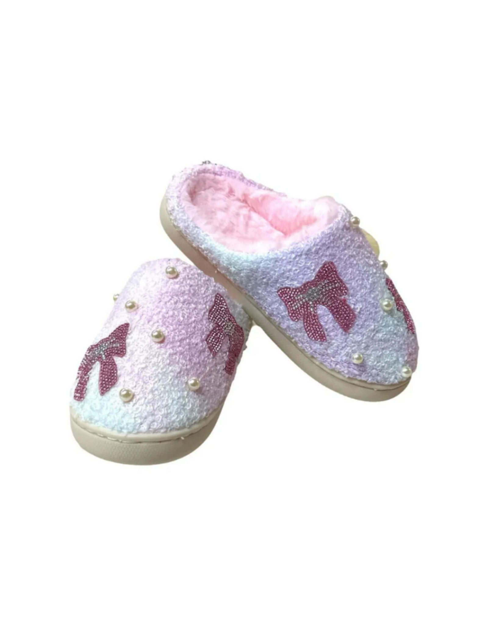 Bari Lynn Pink Crystal Bow Slippers