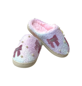 Bari Lynn Pink Crystal Bow Slippers