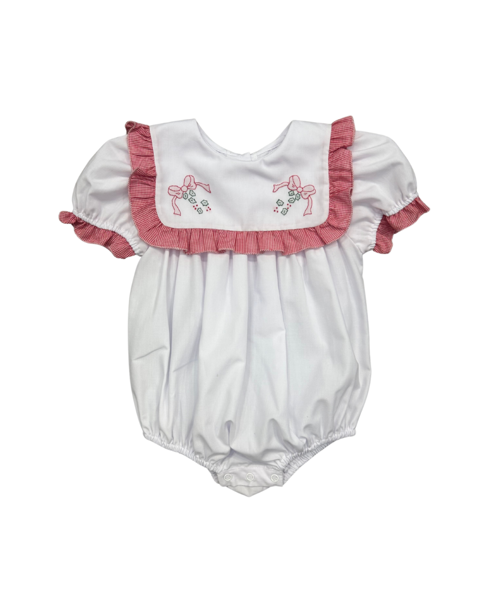 Auraluz White w/ Red Check Christmas Bow Girl Bubble