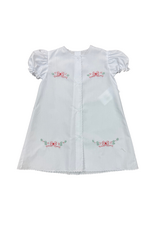 Auraluz White Daygown with Red Christmas Bow Embroidery