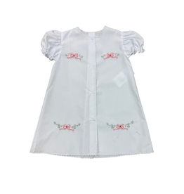 Auraluz White Daygown with Red Christmas Bow Embroidery
