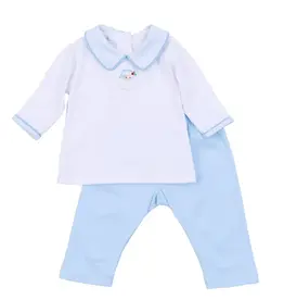 Magnolia Baby Santa Baby Collared 2pc Pant Set - Light Blue