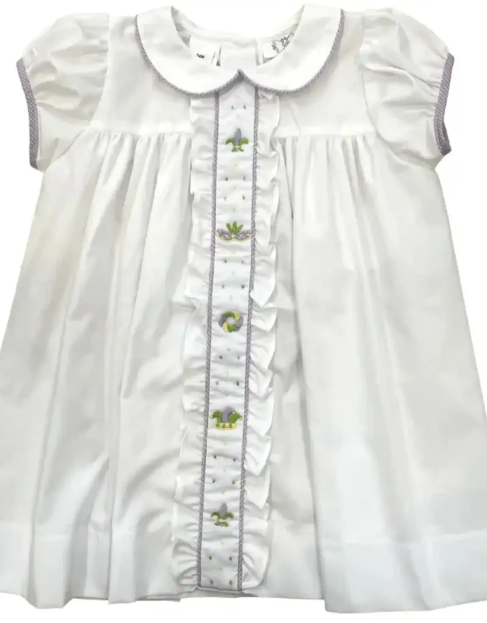 Lulu Bebe LLC White Molly Dress, Mardi Gras  Embroidery