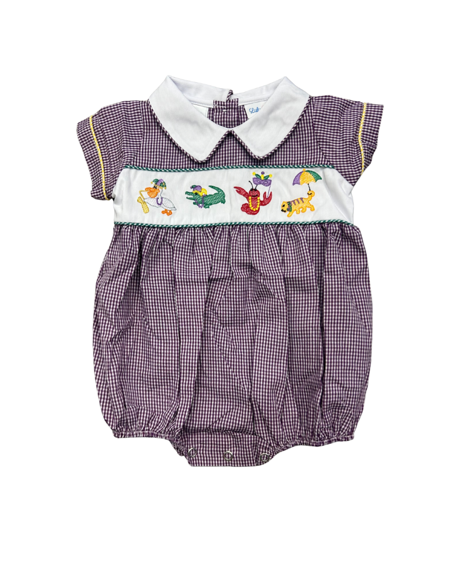Lulu Bebe LLC Mardi Gras Emb Animal  Gingham Bubble