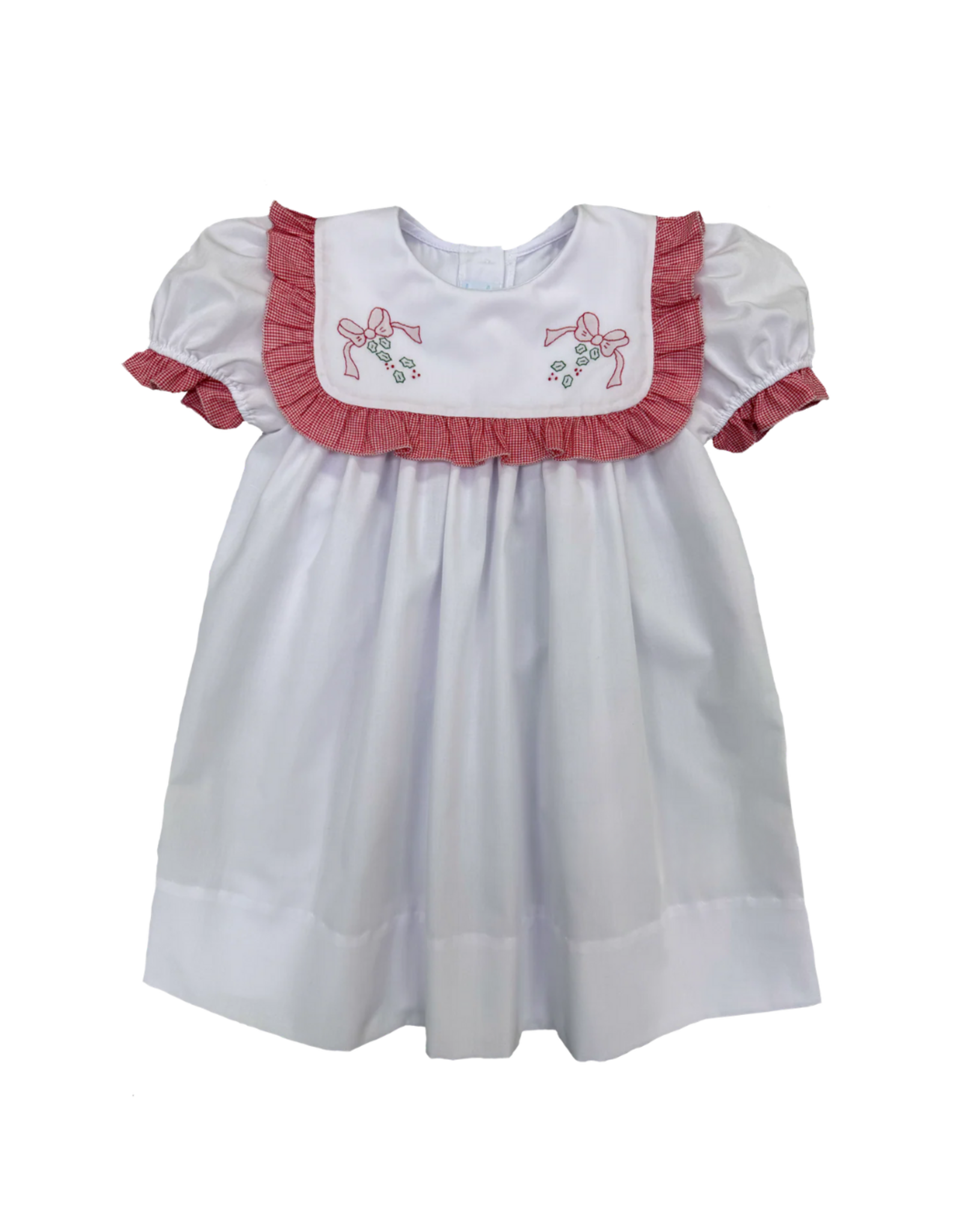 Auraluz White Dress with Christmas Bow and Red Check