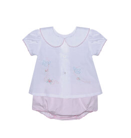 Baby Sen Pink  Avery Girl Diaper Set, Birds/Bows