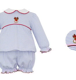 Petit Bebe Rudolph Girl's Knit Bloomer Set, Blue Stripe