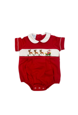 Petit Bebe Santa's Sleigh Red Knit SS Bubble
