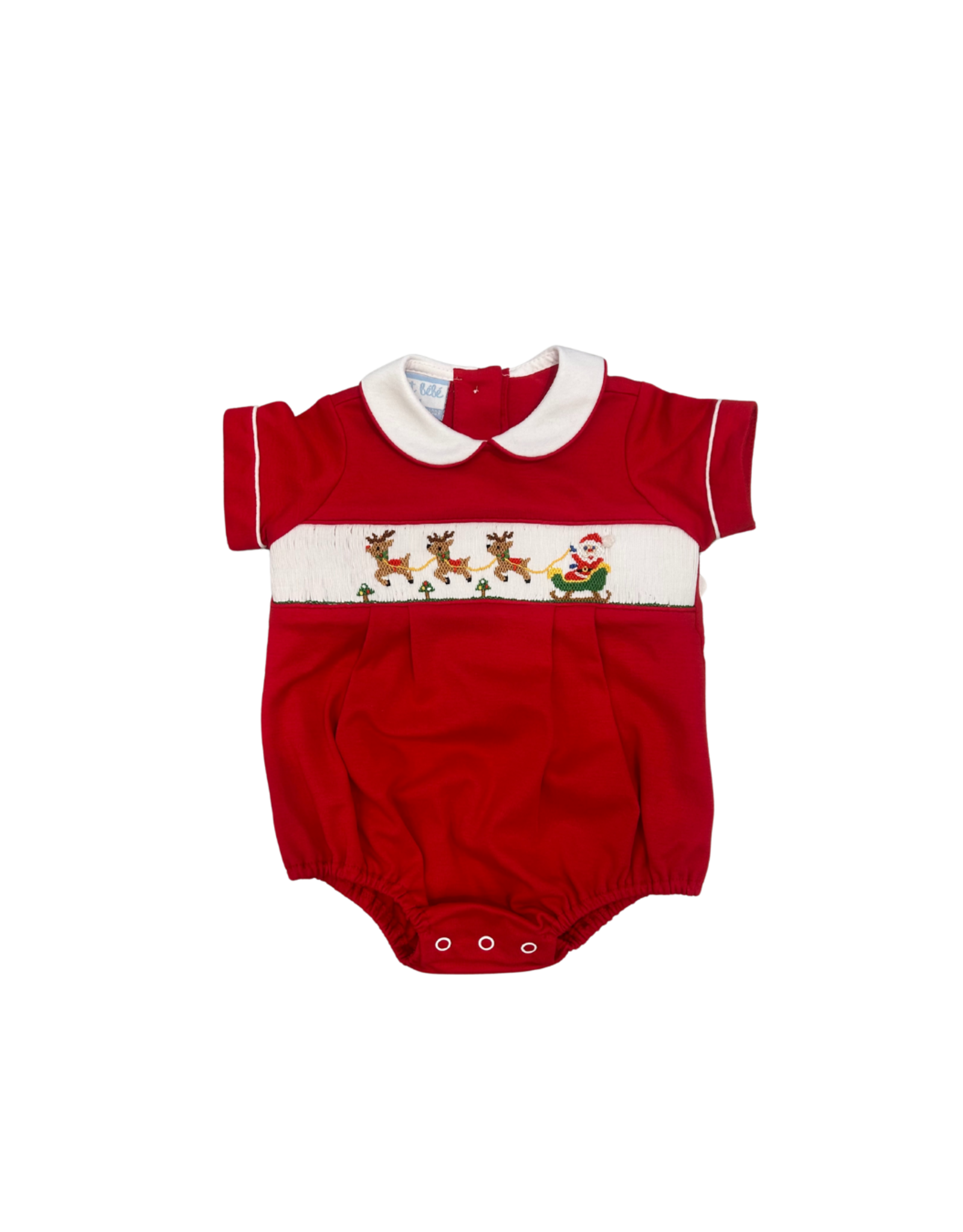 Petit Bebe Santa's Sleigh Red Knit SS Bubble