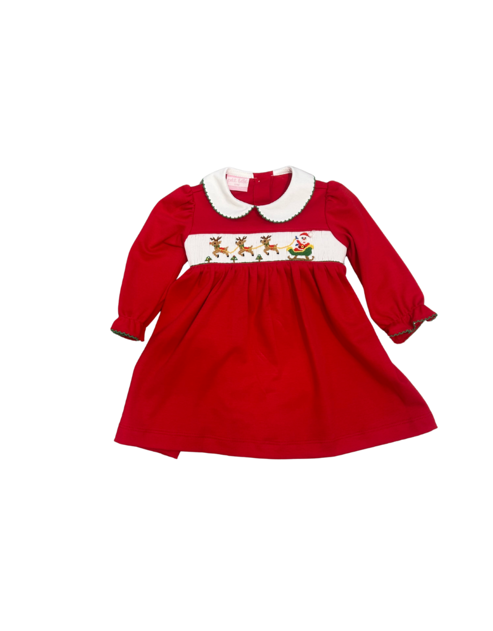 Petit Bebe Santa's Sleigh Red Knit LS Dress