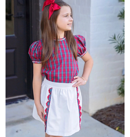 James and Lottie Kate Skirt Set, White Cord Red Christmas Plaid