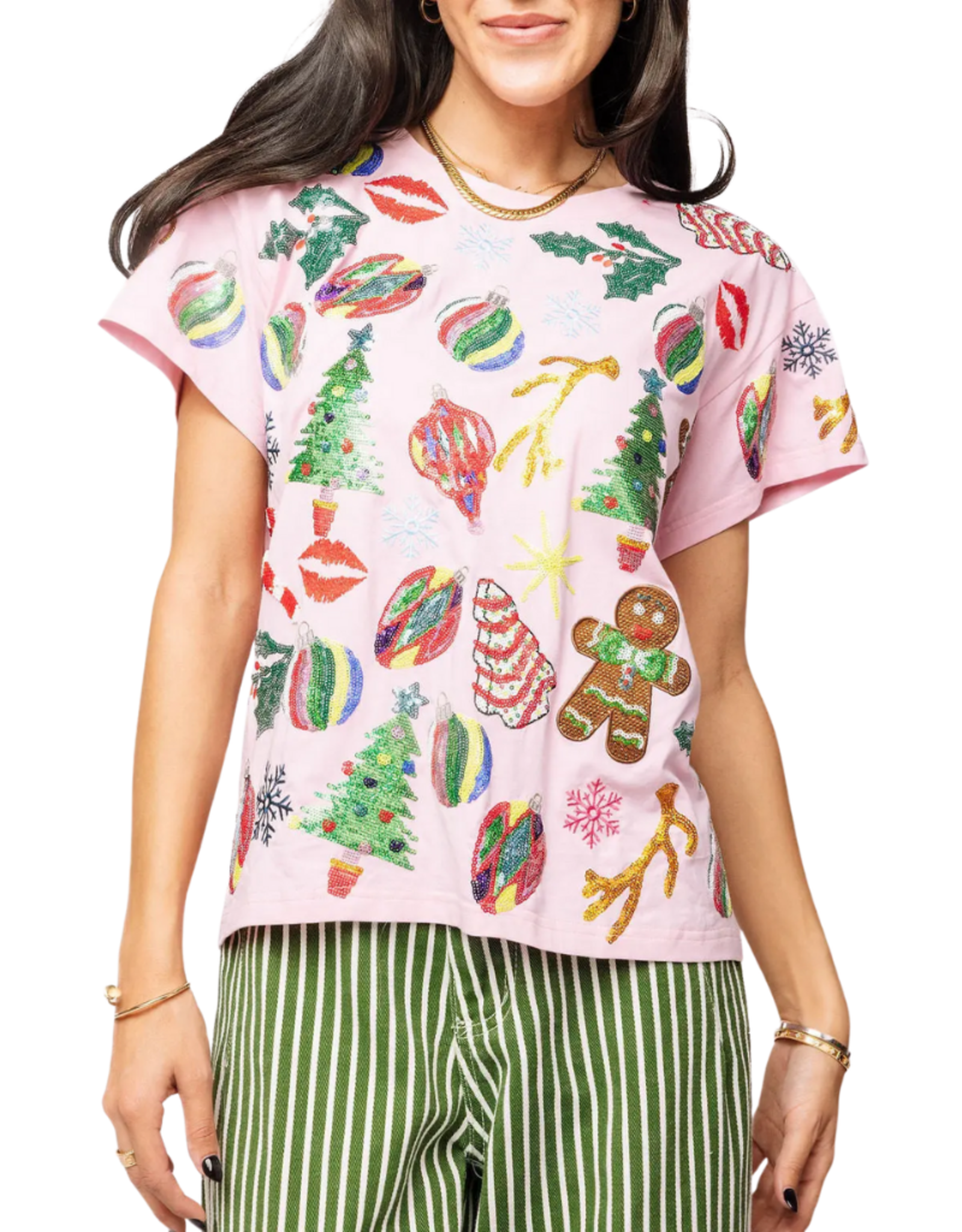 Queen of Sparkles Light Pink Christmas Icons Tee