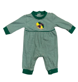 Itsy Bitsy King Cake Romper, Green Stripe