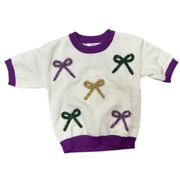 Lulu Bebe LLC Mardi Gras Bow Sweater