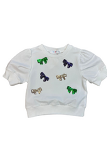 Lulu Bebe LLC White Short Sleeve MG Bow Sequin Top